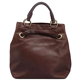 Céline-CELINE Hand Bag Leather Brown gold Auth bs22251-Brown,Golden