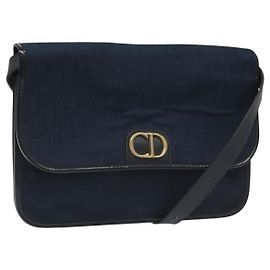 Christian Dior Trotter Canvas Shoulder Bag Navy Auth bs22436 Navy blue