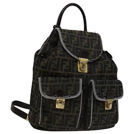 FENDI Zucca Canvas Backpack Brown Black gold Auth 111351 Brown Black Golden