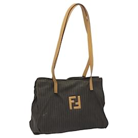 Fendi-FENDI Pecan Canvas Tote Bag Brown Black Auth ti2660-Brown,Black