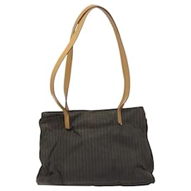 Fendi-FENDI Pecan Canvas Tote Bag Brown Black Auth ti2660-Brown,Black