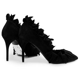 Pompes en daim à volants Alaïa Petal Noir
