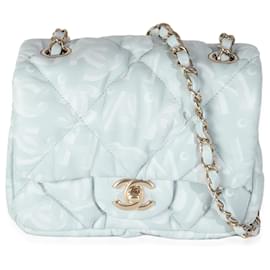Chanel-Chanel Light Blue Puffy Lambskin Logo Mini Flap Bag-Blue