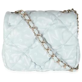 Chanel-Chanel Light Blue Puffy Lambskin Logo Mini Flap Bag-Blue