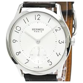 Hermès-Hermes Slim D'Hermes Steel Leather Automatic Mens Watch-Other