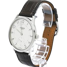 Hermès-Hermes Slim D'Hermes Steel Leather Automatic Mens Watch-Other