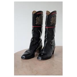 Autre Marque-François Villon - Vintage Cowboy Western Boots François Villon-Black,Red