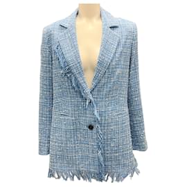 Autre Marque-Rodebjer Blue / White Fringed Tweed Blazer-Blue