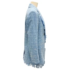 Autre Marque-Rodebjer Blue / White Fringed Tweed Blazer-Blue