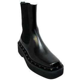 Valentino Black Leather Rockstud Beatle Boots Black