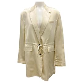 Autre Marque-Deveaux Champagne Tie-Front Satin Jacket-Beige