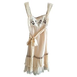 Autre Marque Vestido Kalebob de seda bege com bordado floral e renda Bege