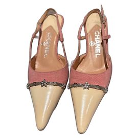 Chanel Bicolor slingback pumps with small heels Pink