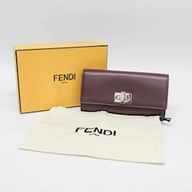 Fendi-Fendi Peekaboo 8M0377 Women's Leather Long Wallet-Dark red