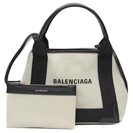 Balenciaga-Balenciaga Navy Cabas XS Handbag-Black,Cream
