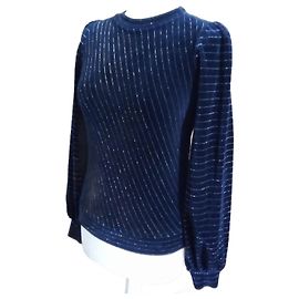 Top Ganni de terciopelo azul marino con rayas de lurex Azul oscuro