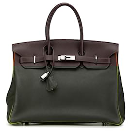 Hermès-Hermès Brown Special Order Bicolor Togo Verso Birkin Retourne 35-Brown,Dark brown