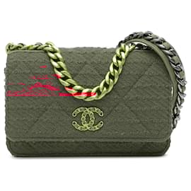 Chanel-Chanel Pink Tweed 19 Wallet On Chain-Pink,Other