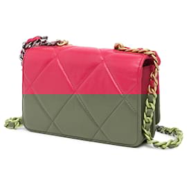 Chanel-Chanel Pink Quilted Lambskin 19 Wallet on Chain-Pink,Other