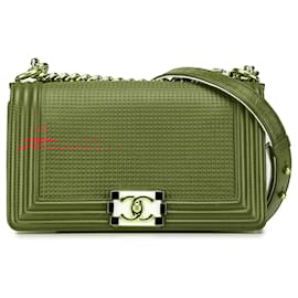 Chanel-Chanel Red Medium Embossed Lambskin Cube Boy Flap-Red