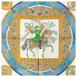 Hermès-Hermès Blue Feux D'Artifice Silk Scarf-Blue,Light blue