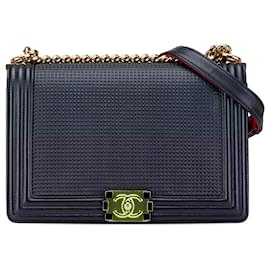 Chanel-Chanel Blue New Medium Embossed Lambskin Cube Boy Flap-Blue,Other