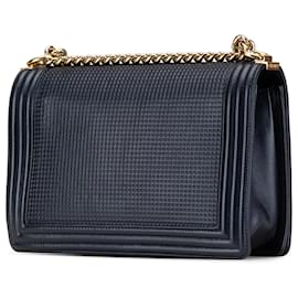 Chanel-Chanel Blue New Medium Embossed Lambskin Cube Boy Flap-Blue,Other