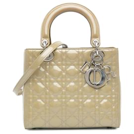 Dior-Dior Brown Medium Patent Cannage Lady Dior-Brown,Beige
