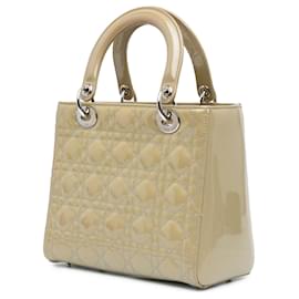 Dior-Dior Brown Medium Patent Cannage Lady Dior-Brown,Beige