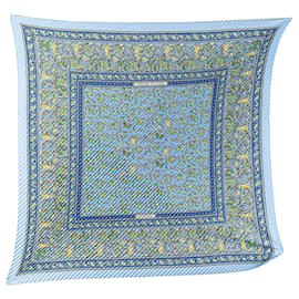 Hermès-Hermès Blue Chasse En Inde Silk Plisse Scarf-Blue,Light blue