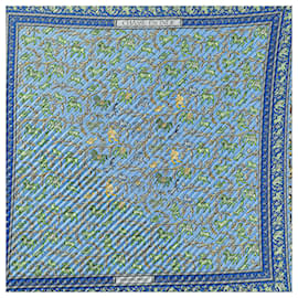 Hermès-Hermès Blue Chasse En Inde Silk Plisse Scarf-Blue,Light blue