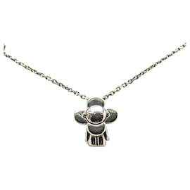 Louis Vuitton-Louis Vuitton Silver Brass Ruthenium Vivienne Pendant Necklace-Silvery