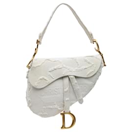 Dior-Dior White Embroidered Canvas Camouflage Saddle Bag-White