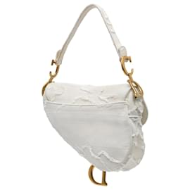 Dior-Dior White Embroidered Canvas Camouflage Saddle Bag-White