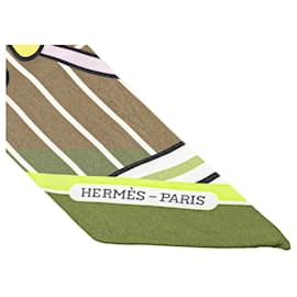 Hermès-Hermès Yellow Quadrige Bayadere Silk Twilly Scarf-Yellow