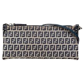 Fendi-Sac à bandoulière en toile Zucchino gris de Fendi-Marron
