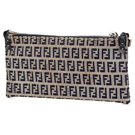 Fendi-Sac à bandoulière en toile Zucchino gris de Fendi-Marron