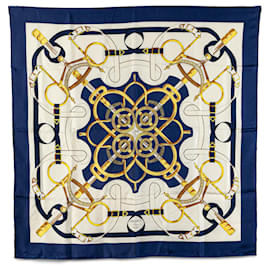 Hermès-Hermès White Eperon d Or Silk Scarf-White