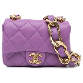 Chanel Mini Bolsa de Couro de Corde Roxa Funky Town Roxo