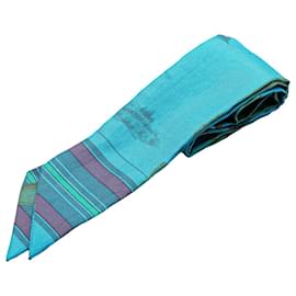 Hermès-Hermès Blue Printed Silk Twilly Scarf-Blue