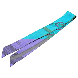 Hermès-Hermès Blue Printed Silk Twilly Scarf-Blue