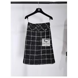 Chanel-Black Checked Tweed Skirt-Black