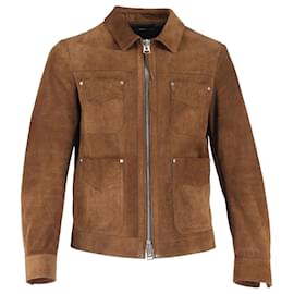 Tom Ford- Tom Ford Zipped Field Jacket with Pockets in Brown Suede-Brown,Red