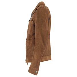 Tom Ford- Tom Ford Zipped Field Jacket with Pockets in Brown Suede-Brown,Red