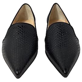 Christian Louboutin-Christian Louboutin Kashasha Lizard-Effect Loafers in Black Leather-Black