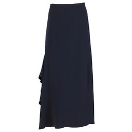 Max Mara Ruffled Maxi Skirt in Navy Blue Wool Blue Navy blue