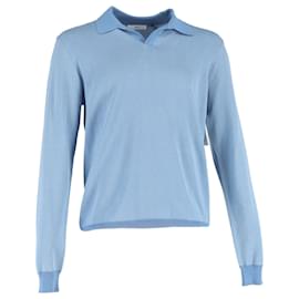Autre Marque- Mr. P. Textured Open-Collared Sweater in Blue Cotton-Blue,Light blue