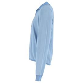 Autre Marque- Mr. P. Textured Open-Collared Sweater in Blue Cotton-Blue,Light blue