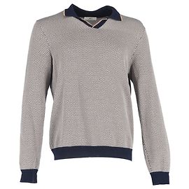 Autre Marque Hr. P. Strickpullover in blauem und braunem Wollstoff mit offenem Kragen Blau Marineblau