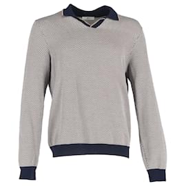 Autre Marque- Mr. P. Knitted Open-Collared Sweater  in Blue and Brown Wool-Blue,Navy blue